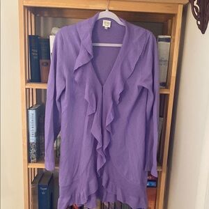 Boo Gemes 100% Merino Wool Lilac Purple Ruffle Long Cardigan Sweater M